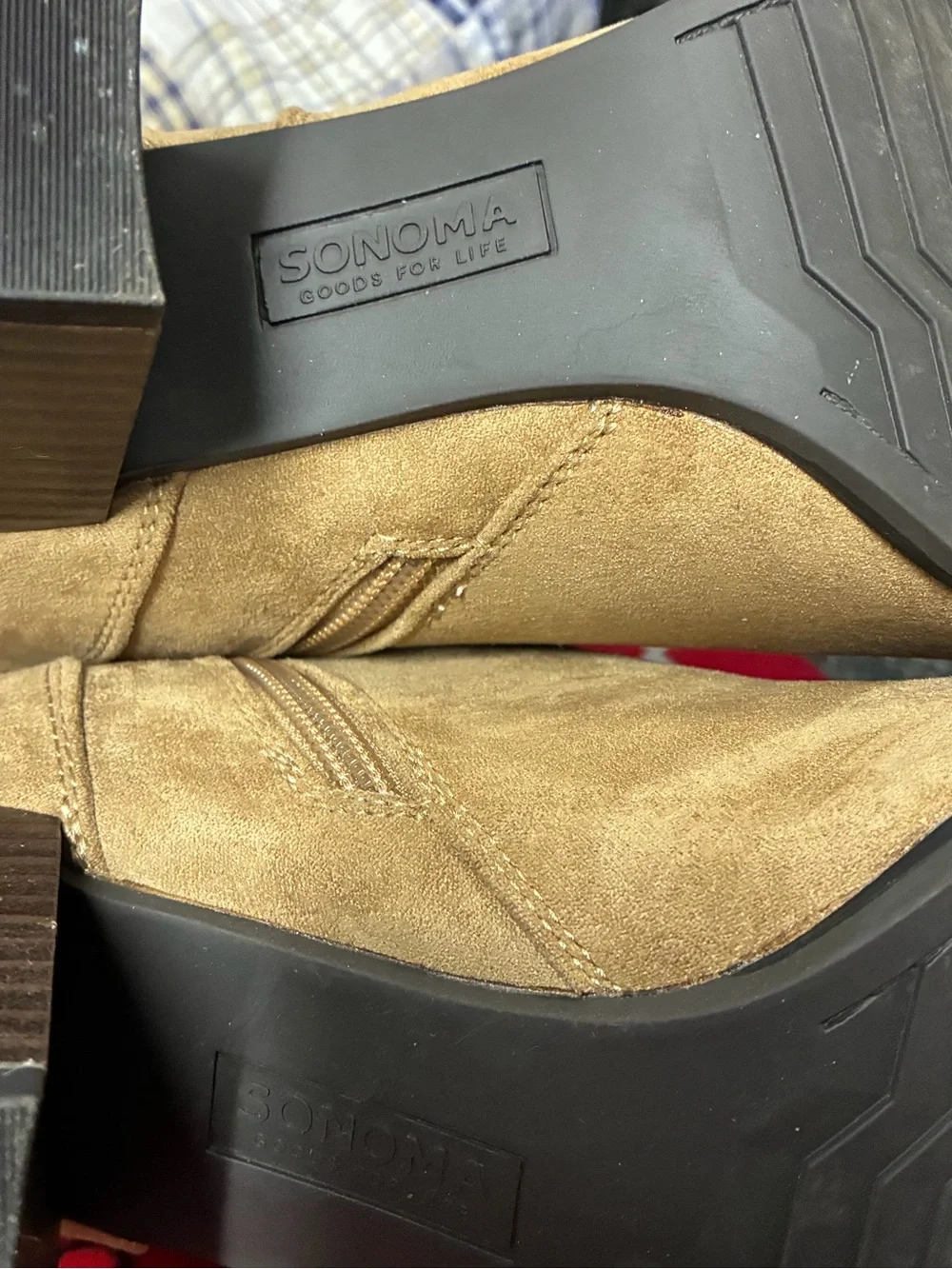 Kohl's Camel Suede Ankle Booties with Wrap Strap Detail